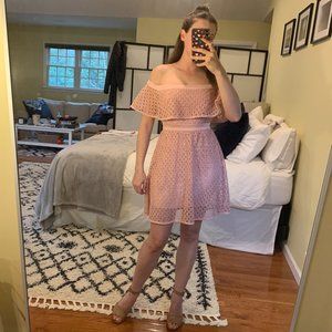 Bardot Eyelet Off The Shoulder Derby Dress in Light Pink